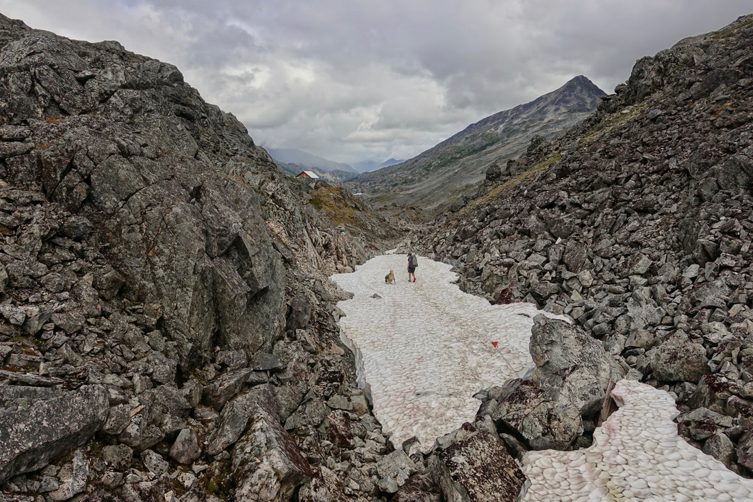 Chilkoot pass hike at the border of the trail between Alaska and Canada